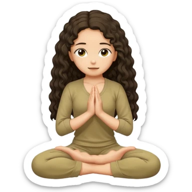 Olive toned Christian girl praying on knees to Jesus long dark curly hair in tan color yoga set sticker
