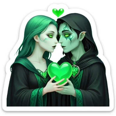 Necromancer kiss with green heart  sticker