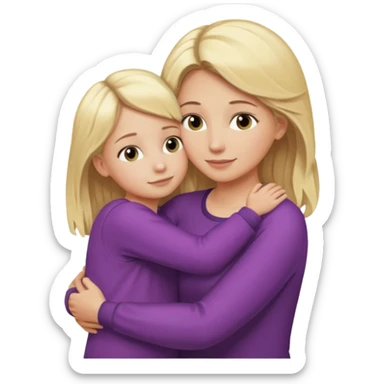 Mom with blond hair hugging kid daughter with blonde hsir sticker