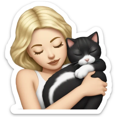 White girl blonde hair sleeping with black and white kitty sticker