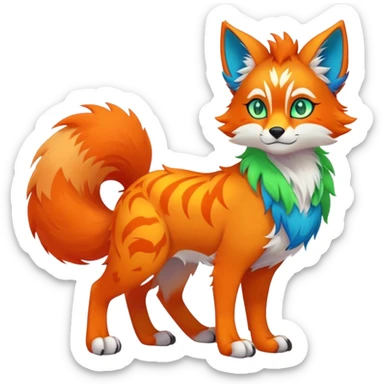 Neon-colored multi-colored cool Falvie-Fionbri-creature-fursona, full body, with random markings sticker