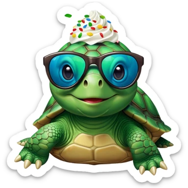 Turtle waving that has sunglasses and is eating a Dairy Queen confetti blizzard sticker