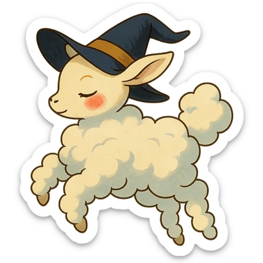 Ghibli-inspired vanilla cloud doe, floating gracefully, rosy cheeks, witchy elegance, brand mascot for social media sticker