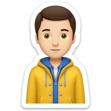 brunette man with yellow dutch clothing sticker