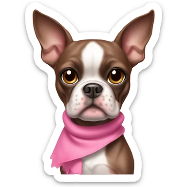 Light brown Boston terrier wearing pink clothes sticker