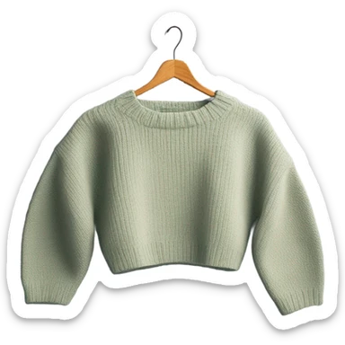 Sage and White cropped oversize wool sweater, isolated sticker