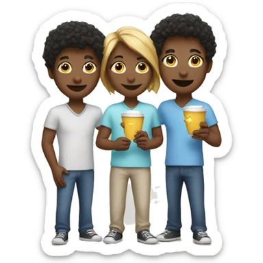Three friends holding a cup containing diamonds sticker