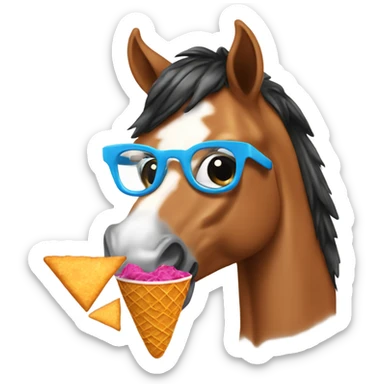 a horse eating doritos and ice cream with glasses sticker