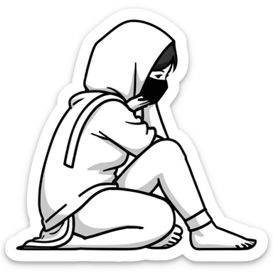 woman sitting on floor in profile view crying with face covered by arms sticker