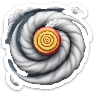 tornado, top down side view, apple style emoji, swirling clouds, dramatic spiral sticker