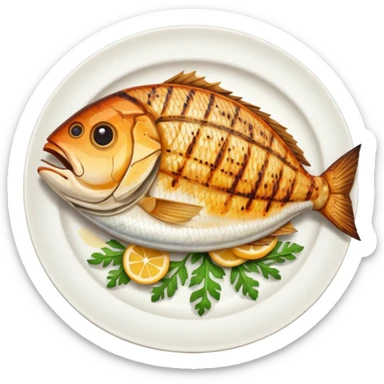 create a Whole Grilled Fish


Camera angle: slightly elevated top-down view with a gentle bird’s-eye perspective (about 15–20°), identical perspective and scaled do not add anything  on plate  sticker