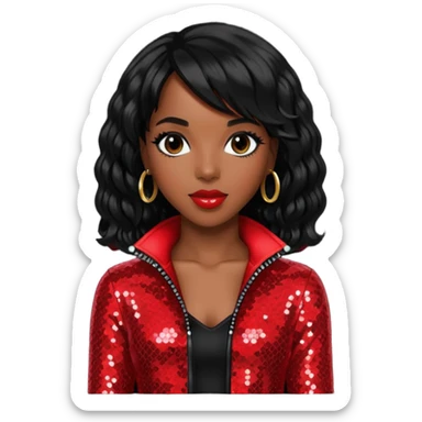 Kelly Rowland from Destiny's Child with jet black hair, red sequin outfit sticker