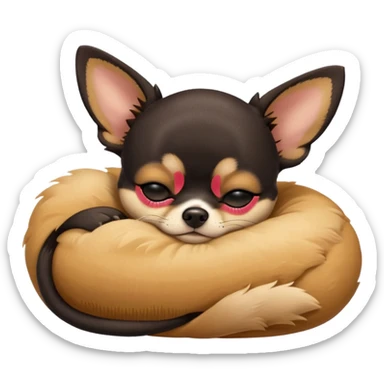 A high-resolution photo-realistic digital illustration of a cute black and tan chihuahua with big eyes closed sleeping lazily. sticker