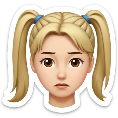 A woman with a ponytail tilting her head and wearing a dissatisfied expression. sticker