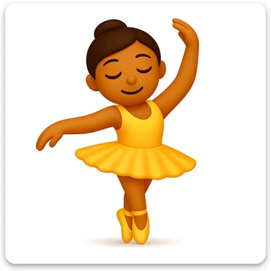 Edit the image to keep the same pose with the right foot on tippy toe in iOS emoji style. Maintain the yellow tutu, elegant, smooth, and shiny look as in the reference. Add a soft shadow under the feet. sticker