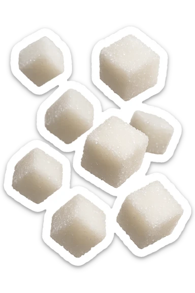 zollette di zucchero fluttuano in aria, iperrealistica 4k, isolato su sfondo bianco sticker