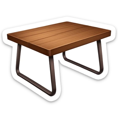 Generate a 3D  table ： warm brown wood, subtly textured, slightly angled perspective, clean edges, realistic but minimal shading, on a transparent or plain white background. Keep the design simple and clearly readable at small sizes sticker