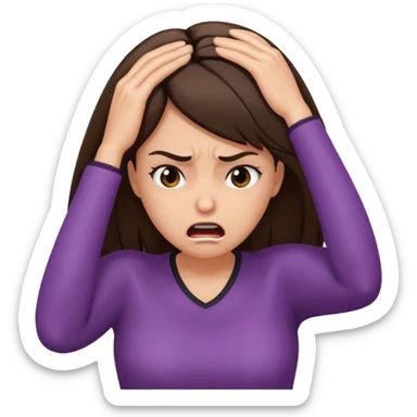 female pulling her hair with mad face, face palm, brunette sticker