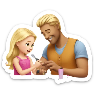 blonde babydaughter gives blonde dad a manicure sticker