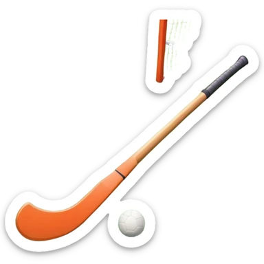 A field hockey stick and ball on a vibrant green grass field, with goalposts and clear field markings in the background. The scene emphasizes the bright, lush grass, highlighting the fast-paced and strategic nature of hockey on a well-maintained pitch. sticker