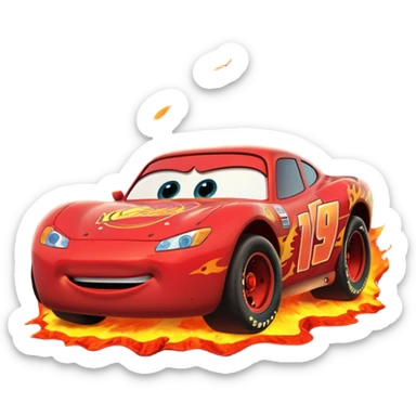 Lightning McQueen racing with lava erupting in the background sticker
