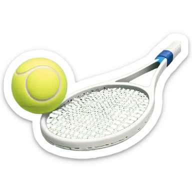 A tennis racket resting on the green grass of a tennis court, with a tennis ball placed nearby and the net stretching across the court. The background captures the fresh, open atmosphere of a traditional grass court, emphasizing the elegance and precision of the sport. sticker