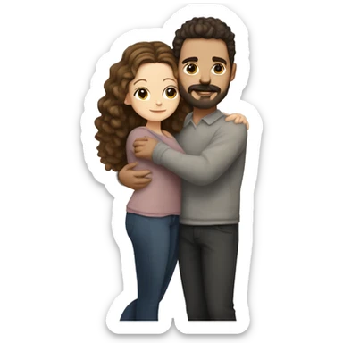 White girl with dark lash line and highlights in her hair, hugging a white guy with short dark brown curly hair and a mustache and face beard trimmed  sticker