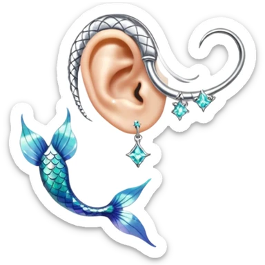 Elvish fae shiny sparkly translucent diaphanous ear climber ear cuff mermaid ear piece apparel sticker
