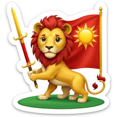 A lion with a sword and the sun on top of it and on the top green and bottom red flag sticker