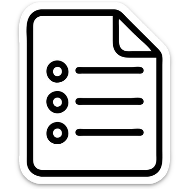 paper sheet with list items, black fill, concise silhouette, urban theme, uniform line thickness sticker