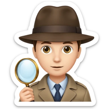 a detective with a hat and a magnifying glass sticker