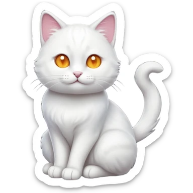 cinematic-[white cat]-realistic-full-body-sitting-emoji,-tail-curled-playfully-around-its-paws,-head-tilted-dramatically,-sleek-[white]-fur,-simplified-yet-realistic-focused-features,-highly-detailed,-glowing-with-an-almost-sarcastic-glow sticker