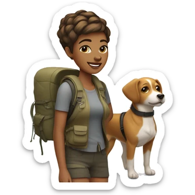 Light brown woman pixie cut hair hiking with dog sticker