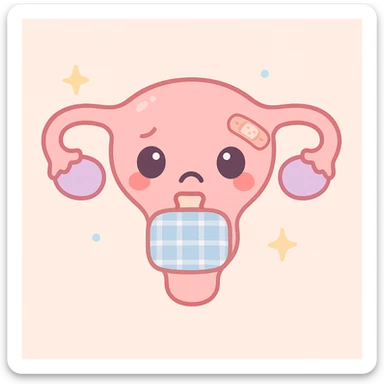 Add a heating pad and a band aid to the weary uterus, keep the kawaii style with pastel colors and a cute sad face. sticker