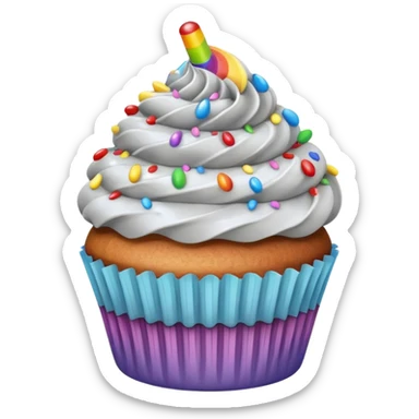 cupcake with silver frosting and rainbow sprinkles sticker
