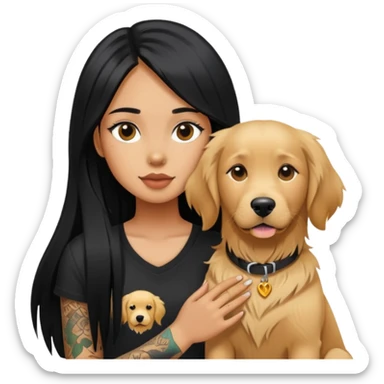 girl with long black  straight hair and tattoos and  a golden retriever sticker