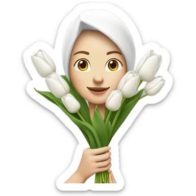 white tulip bouquet  with a woman  sticker