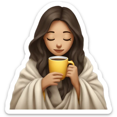 girl brunette inside a blanket sipping coffee eyes closed sticker