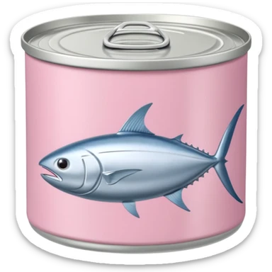 small metallic tuna can, closed or opened, tuna visible moist, flaky, light pink or beige, pull-tab lid, blank label, 3D-rendered, minimal, no faces, transparent background sticker