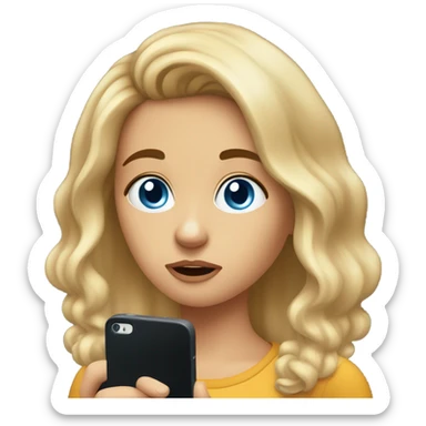 Girl with blue eyes emoji using cell phone confused because her boyfriend keep talking to other people   sticker
