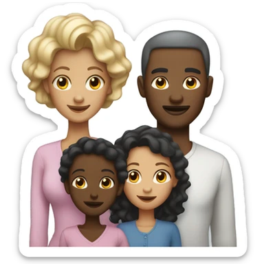 a family with a white mother, a black father and two light black daughters sticker