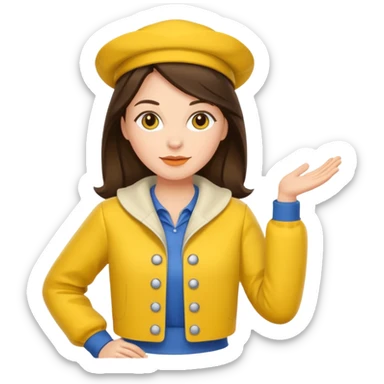 brunette woman with yellow dutch clothing sticker