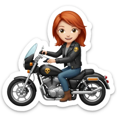 an injured red head cheekily smiling on a morotcycle sticker