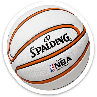 minimalist white Spalding basketball with simple NBA logo, few colorful lines, clean design sticker