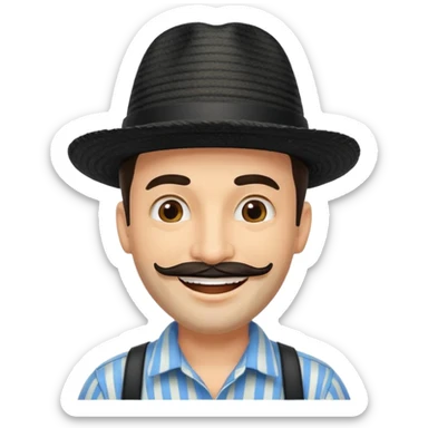 A happy fair skinned Colombian man with some facial hair wearing a black stripped Colombian hat  sticker