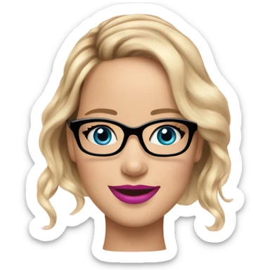 Jennifer Lawrence happy,  blu eyes wearing glasses and pink lipstick sticker