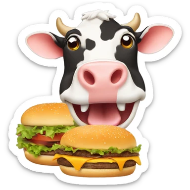 cow eating burger sticker