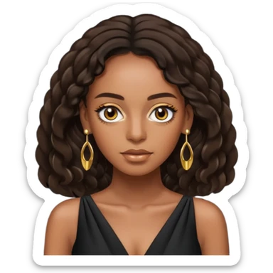 Solange brown eyes, long dark brown hair, black outfit with earrings sticker