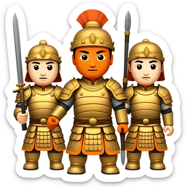 Terracotta Army Xi'an, simplified emoji style with bold outlines and bright colors, cartoon style ancient warrior statues sticker