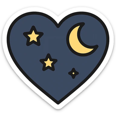 heart in a midnight color palette, deep blue and black, with subtle stars or a moon motif sticker